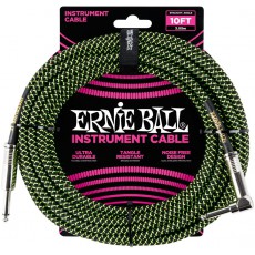 Ernie Ball 3m / 10ft Braided Instrument Cable - Black/Green